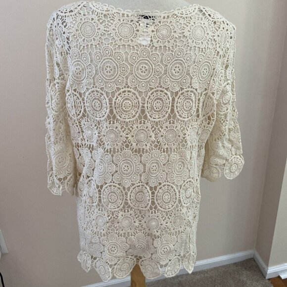 Vintage Creative Design Works Crochet Top Petite L Ivory Lined Sheer Romantic - Picture 3 of 9